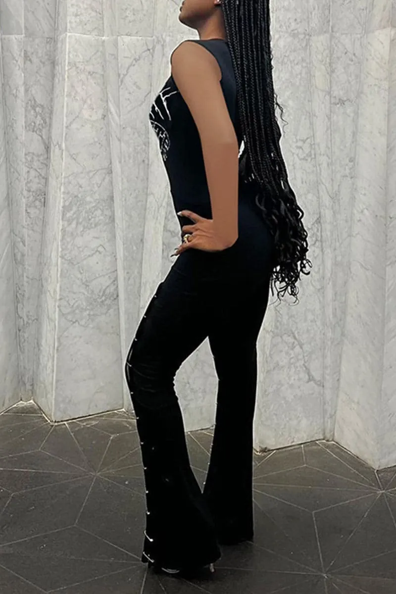 JB439 Safety Pin Graphic Jumpsuits