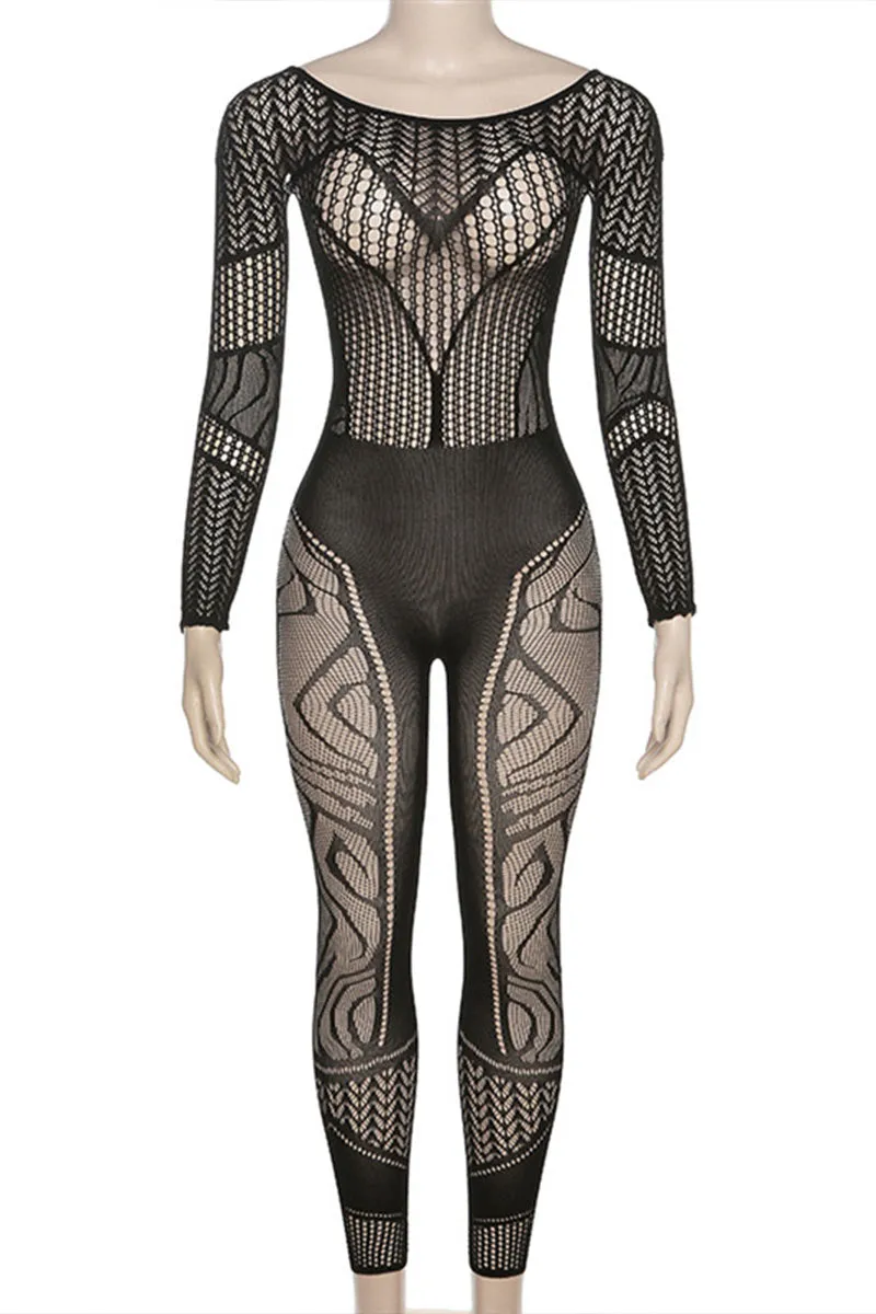 JC604 Crochet Mesh Jumpsuits