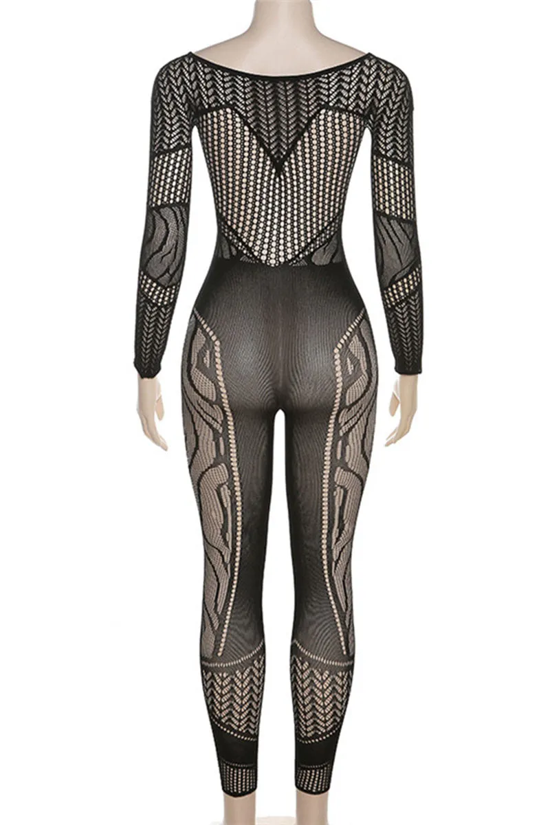 JC604 Crochet Mesh Jumpsuits