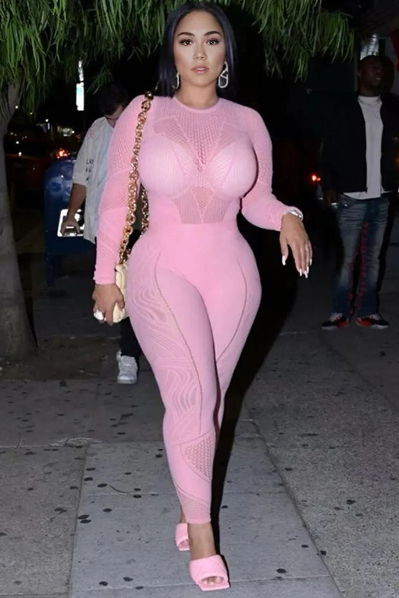 JC604 Crochet Mesh Jumpsuits