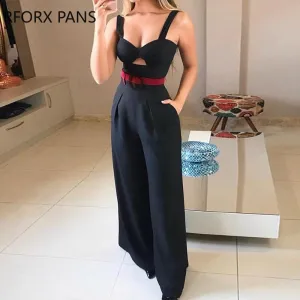 Joskaa Back to College Cut Out Twist Front Wide Leg Jumpsuit Office Lady Casual Look for Women 2019