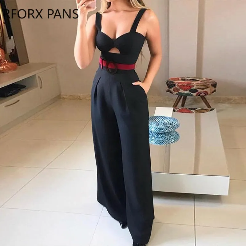 Joskaa Back to College Cut Out Twist Front Wide Leg Jumpsuit Office Lady Casual Look for Women 2019