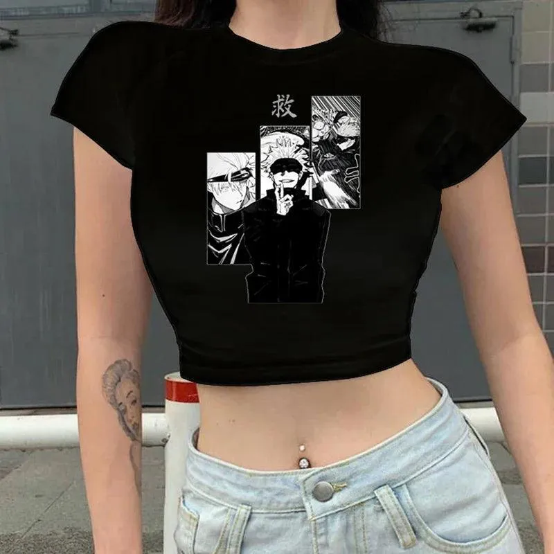 Jujutsu Kaisen Crop Tops | Black