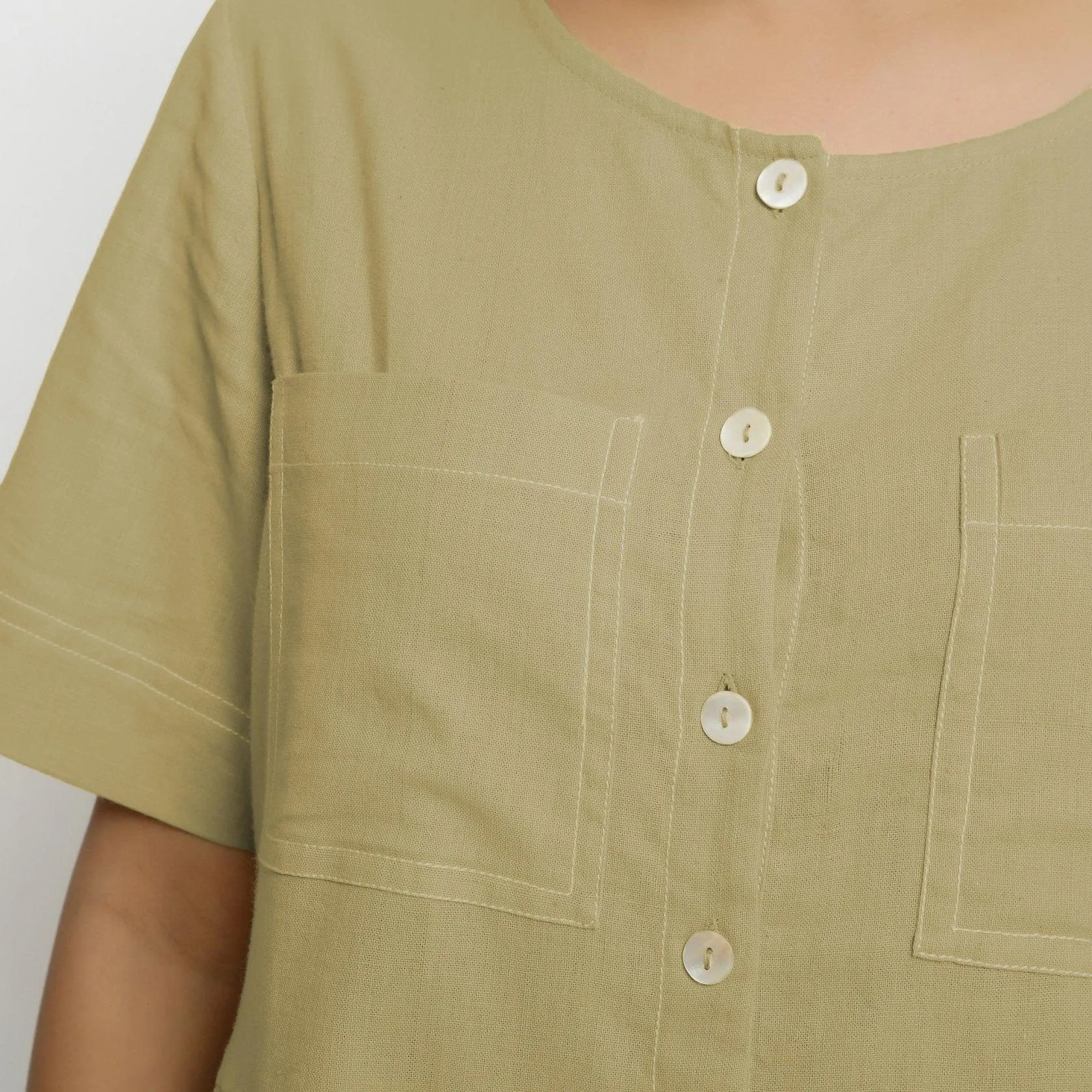 Khakhi Green Button-Down 100% Cotton Romper