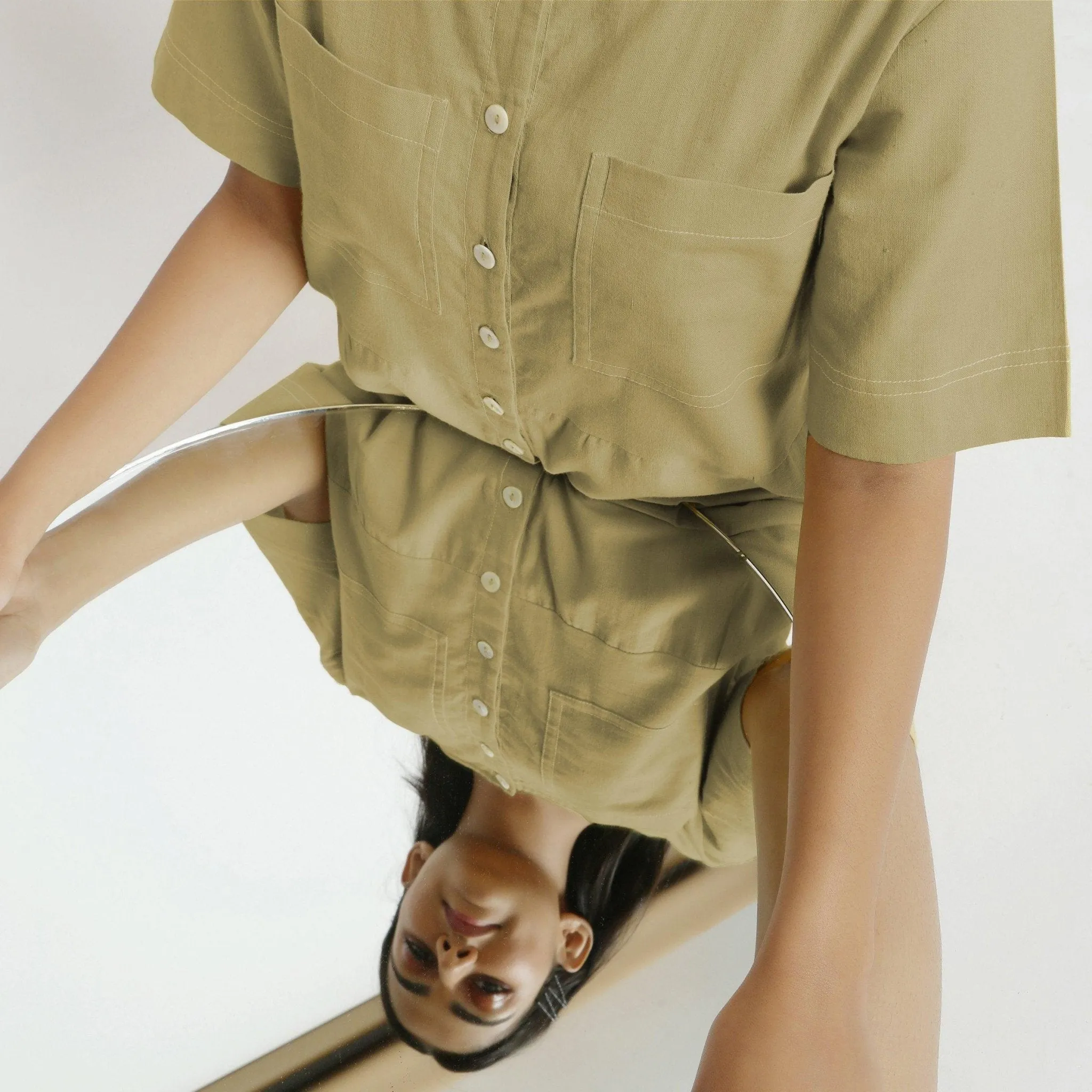 Khakhi Green Button-Down 100% Cotton Romper