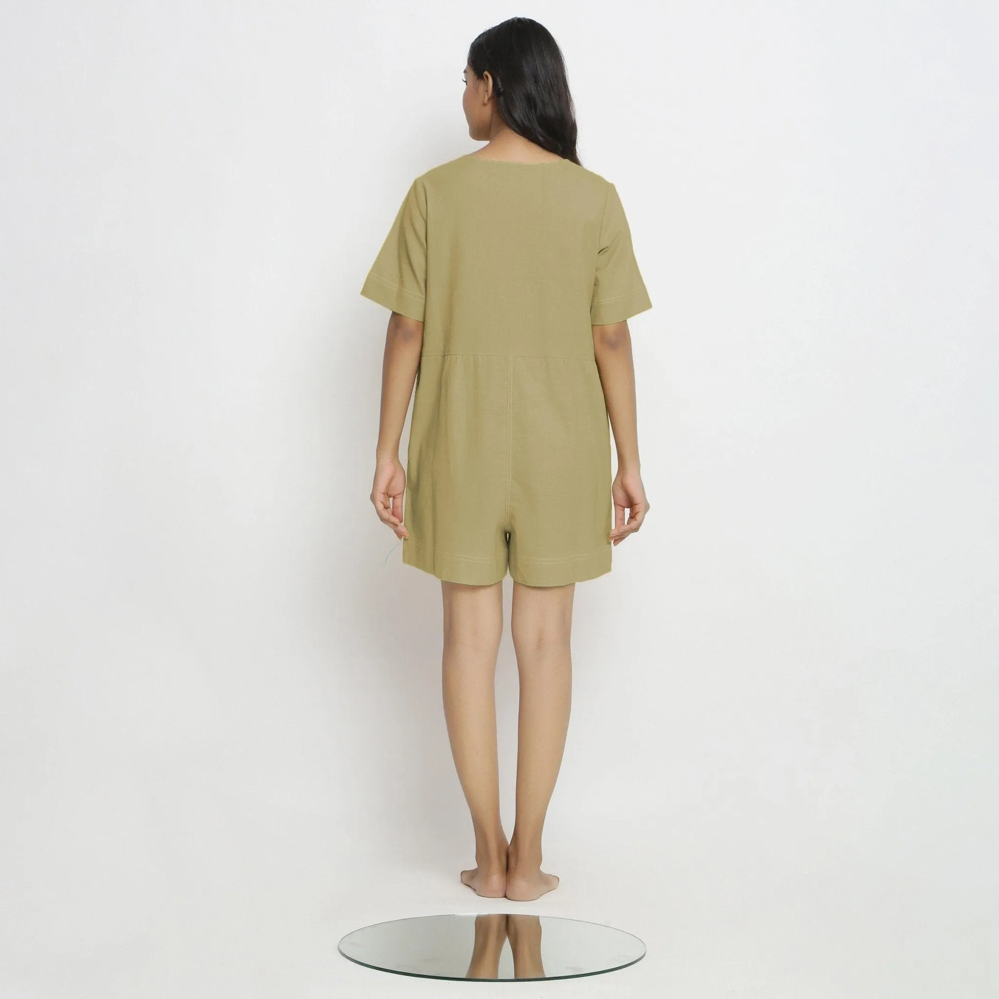 Khakhi Green Button-Down 100% Cotton Romper