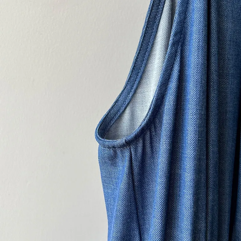 [Korean Style] Denim Halter Romper Wide Leg Jumpsuit