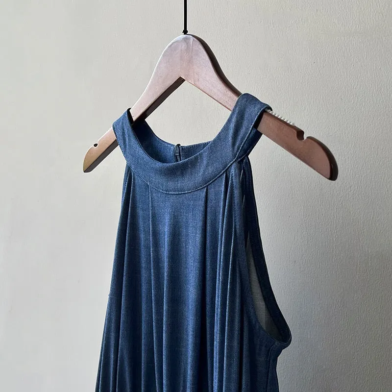 [Korean Style] Denim Halter Romper Wide Leg Jumpsuit