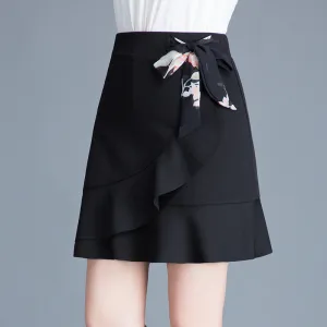 Korean Women Lace Ruffle High Waist Anti-Exposed Hip Flattering A-Line Skirt