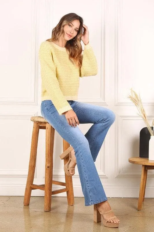 LILOU Herringbone Pattern Crew Neck Sweater