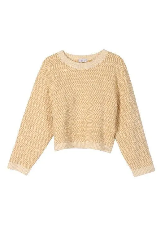 LILOU Herringbone Pattern Crew Neck Sweater
