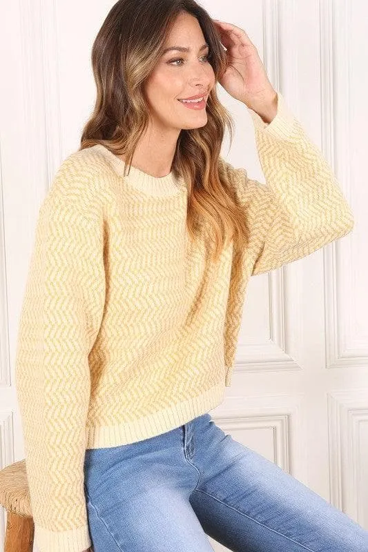 LILOU Herringbone Pattern Crew Neck Sweater