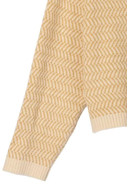 LILOU Herringbone Pattern Crew Neck Sweater