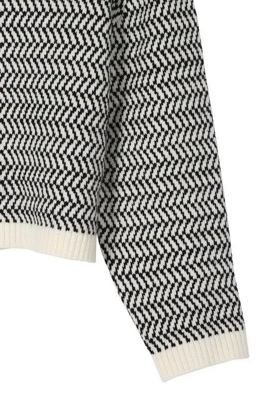 LILOU Herringbone Pattern Crew Neck Sweater