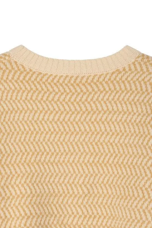 LILOU Herringbone Pattern Crew Neck Sweater
