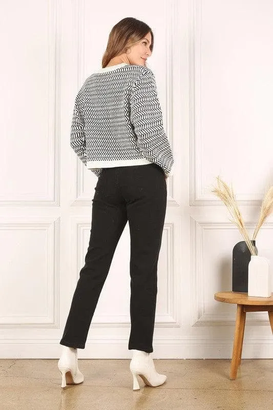 LILOU Herringbone Pattern Crew Neck Sweater