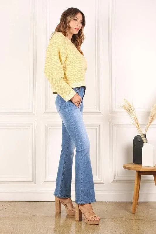 LILOU Herringbone Pattern Crew Neck Sweater