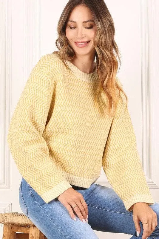 LILOU Herringbone Pattern Crew Neck Sweater