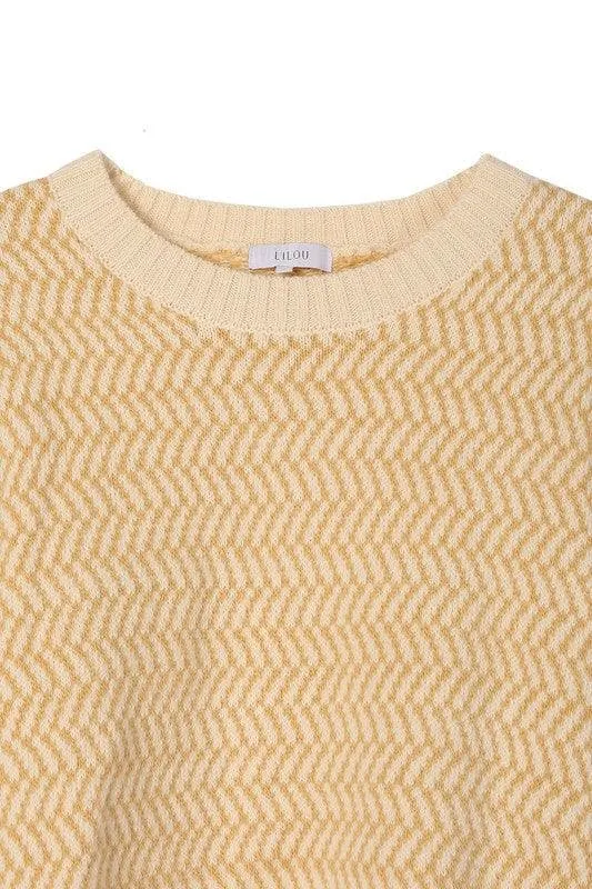 LILOU Herringbone Pattern Crew Neck Sweater