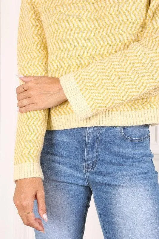 LILOU Herringbone Pattern Crew Neck Sweater