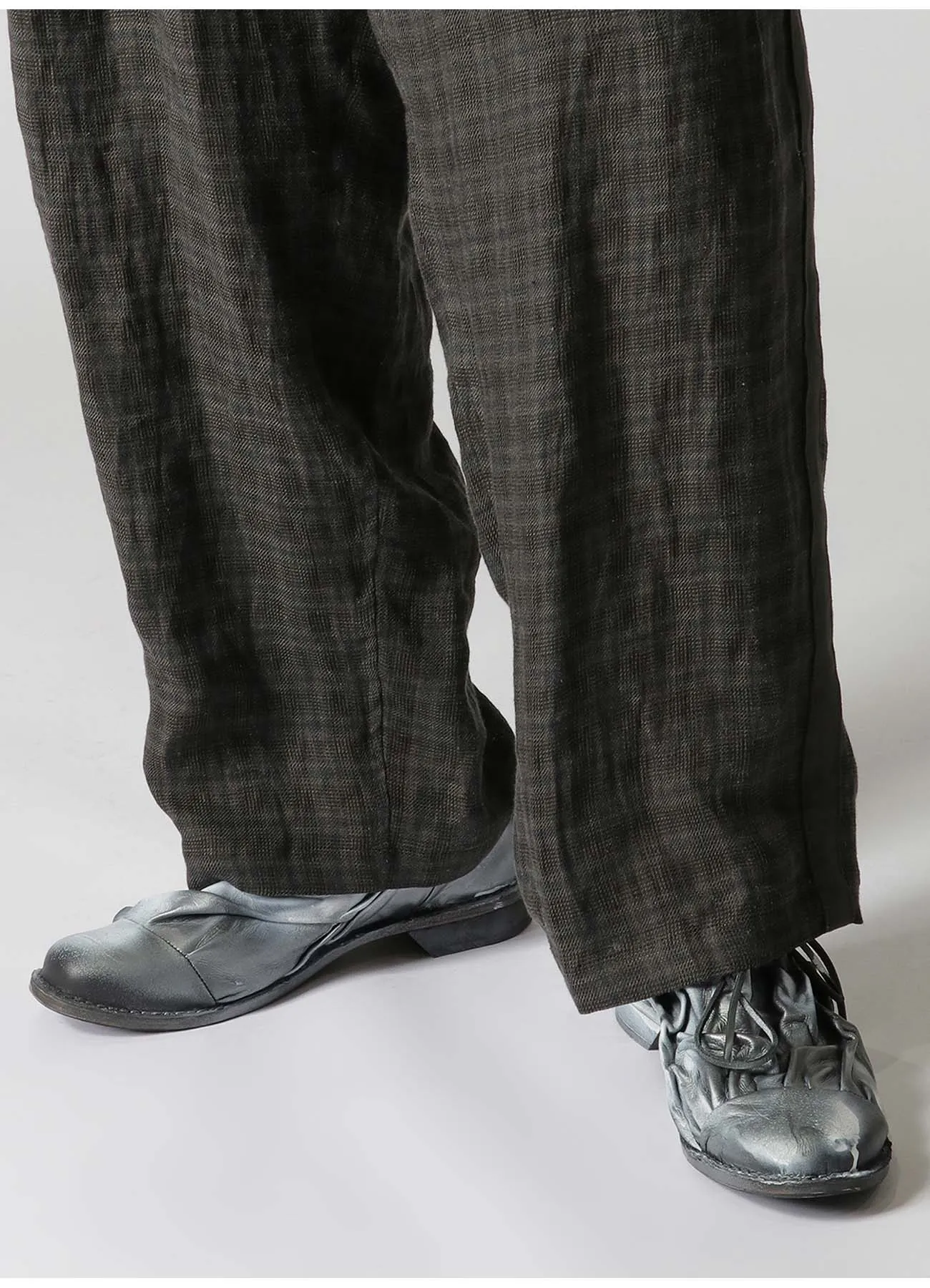 LINEN TWILL PLAID PANTS WITH SIDE TAPE