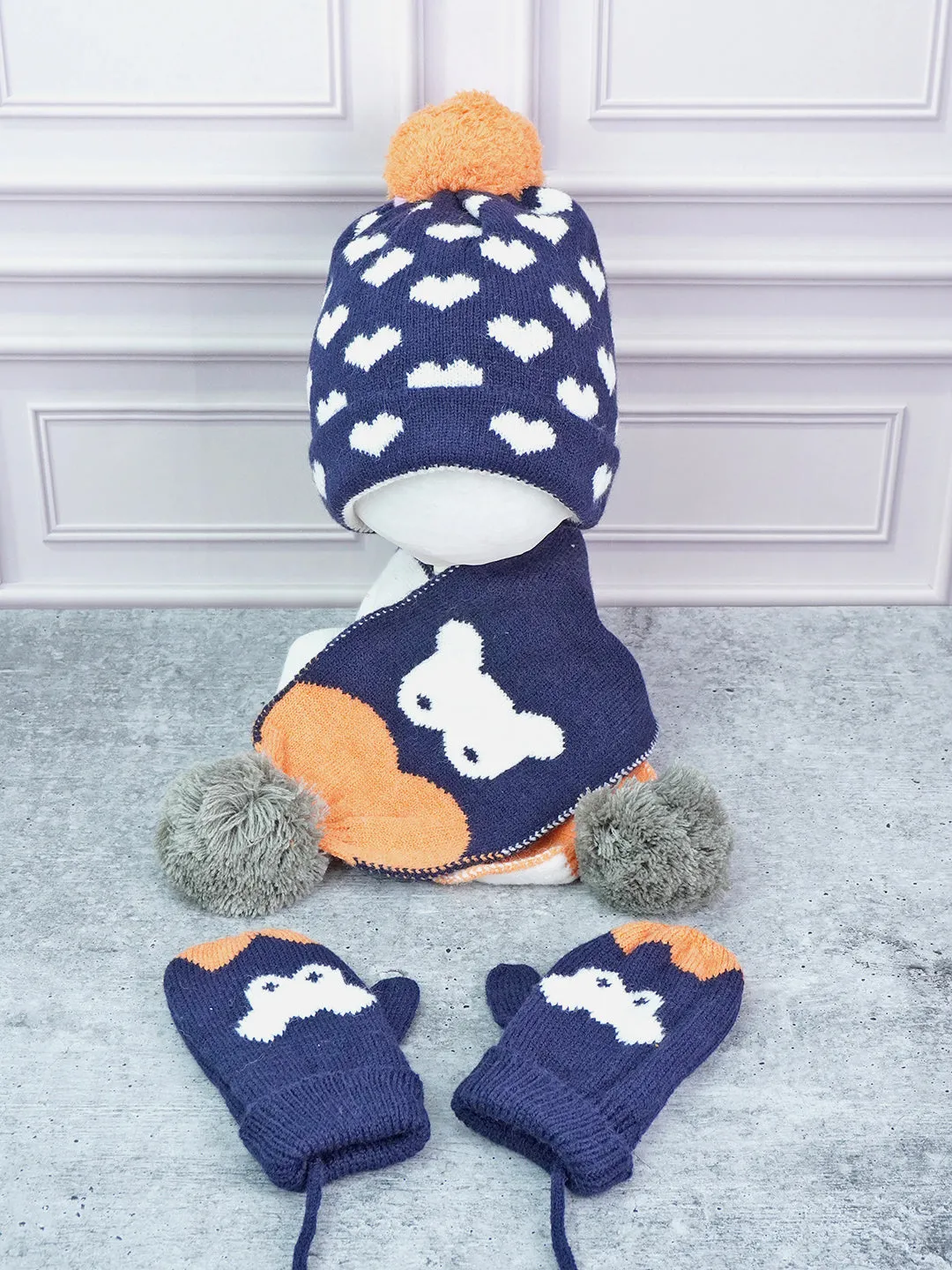 Little Surprise Box 3Pcs Matching Beanie Winter Cap Mufflers And Gloves Set