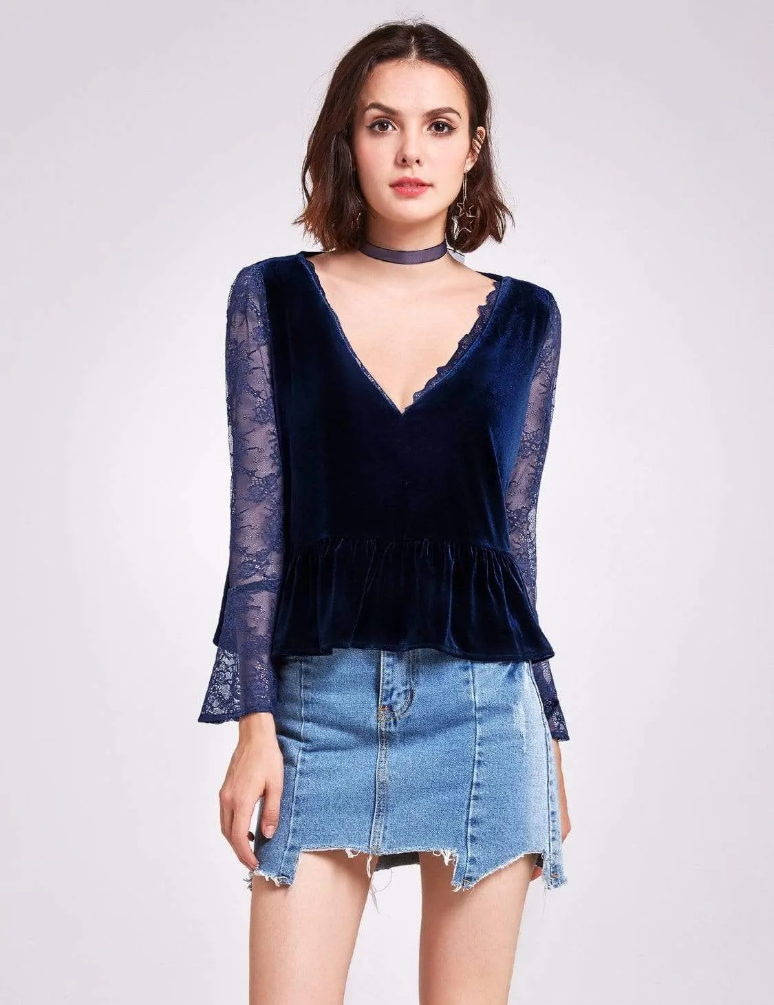 Long Sleeve Lace and Velvet Top