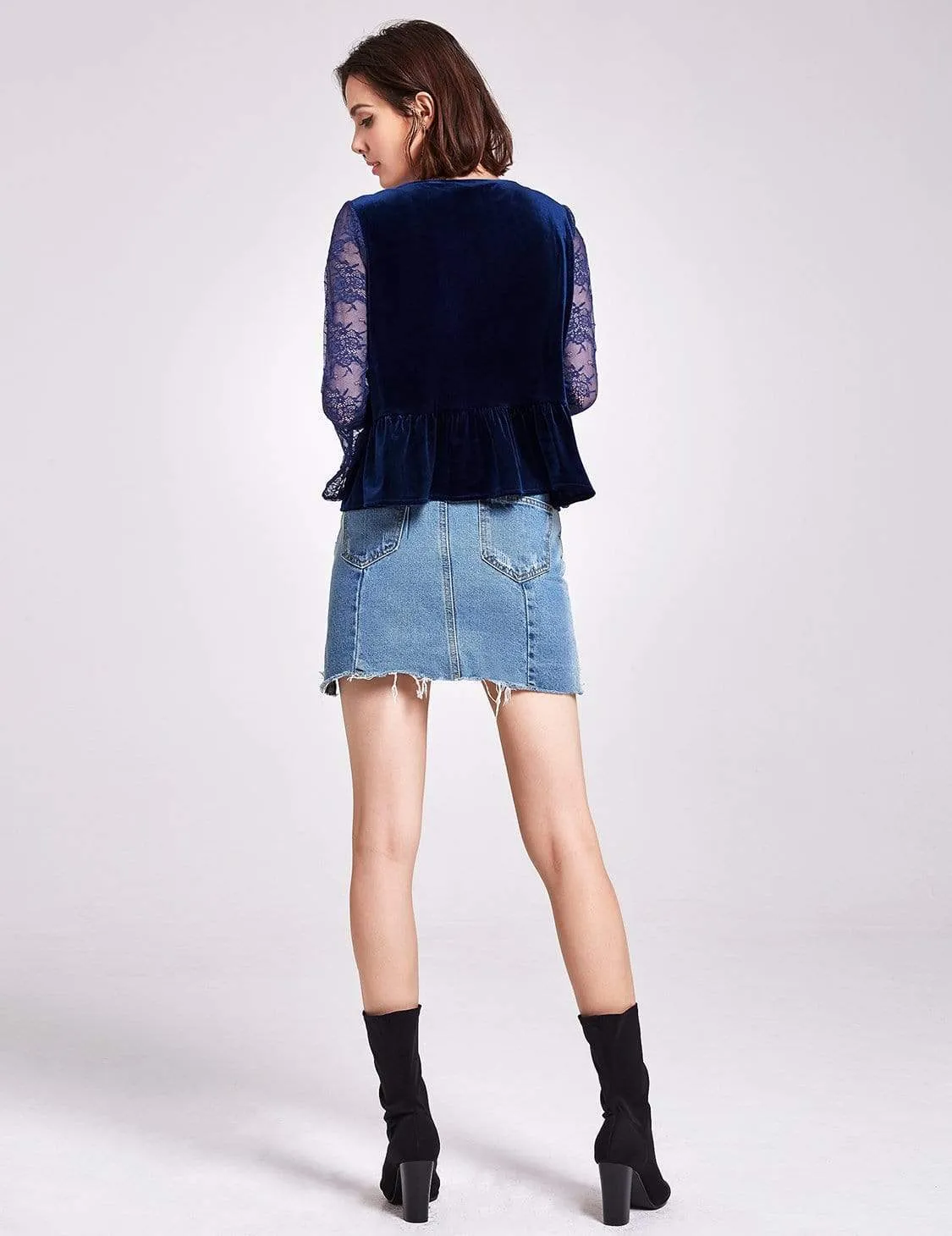 Long Sleeve Lace and Velvet Top