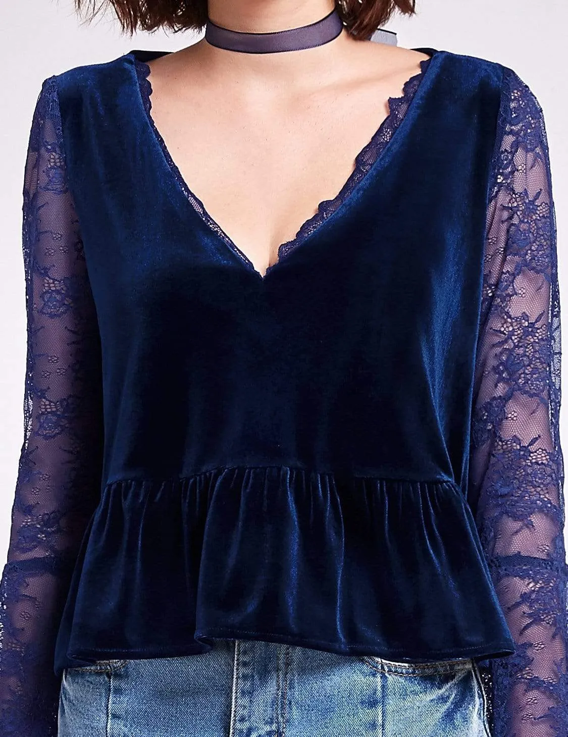 Long Sleeve Lace and Velvet Top