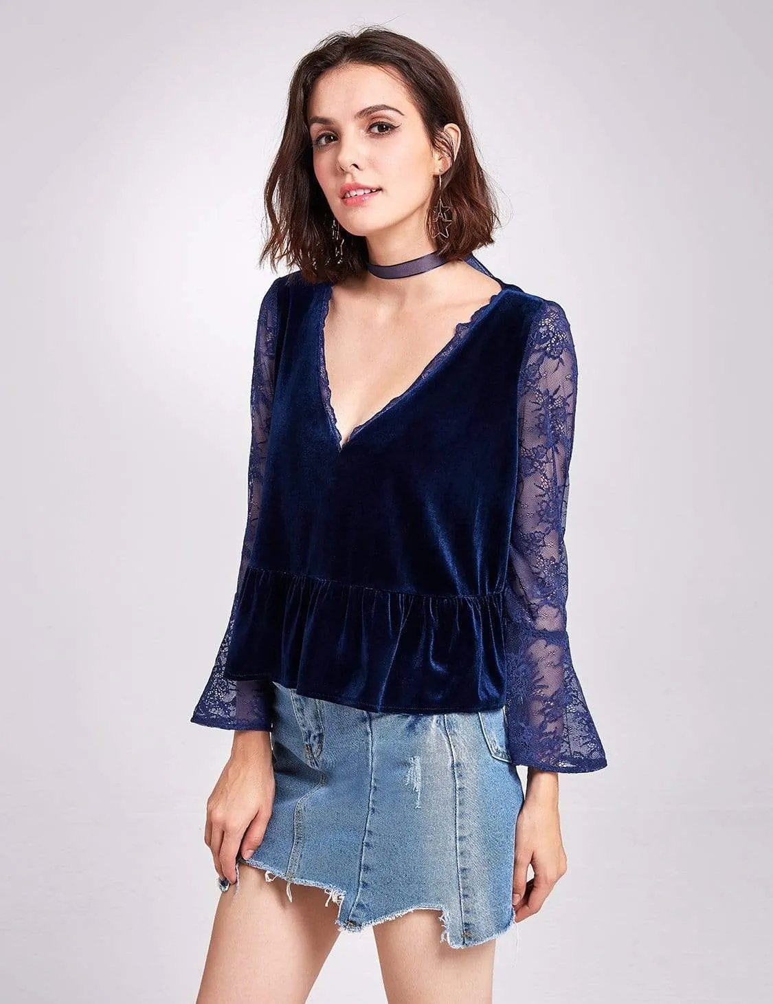 Long Sleeve Lace and Velvet Top