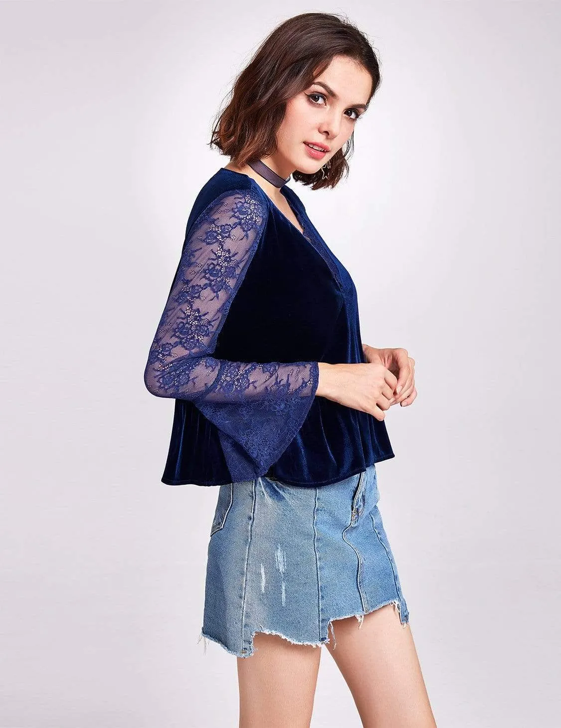 Long Sleeve Lace and Velvet Top