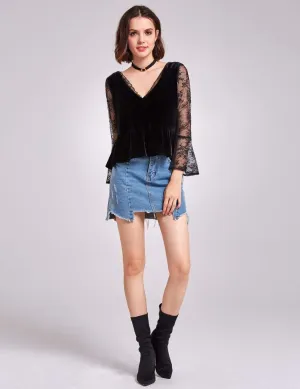 Long Sleeve Lace and Velvet Top
