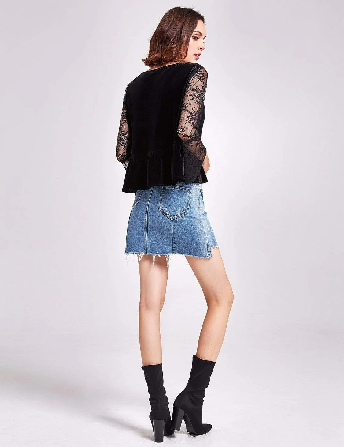 Long Sleeve Lace and Velvet Top