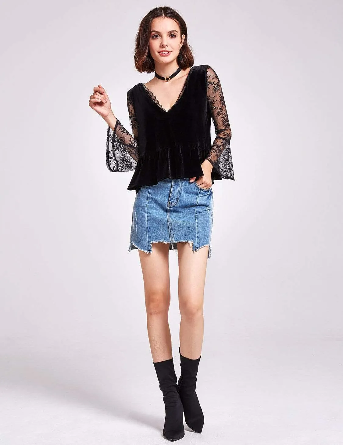 Long Sleeve Lace and Velvet Top