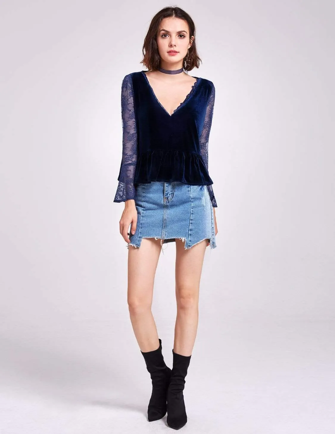 Long Sleeve Lace and Velvet Top