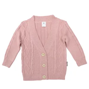 Long Textured Knit Cardigan Dusty Pink