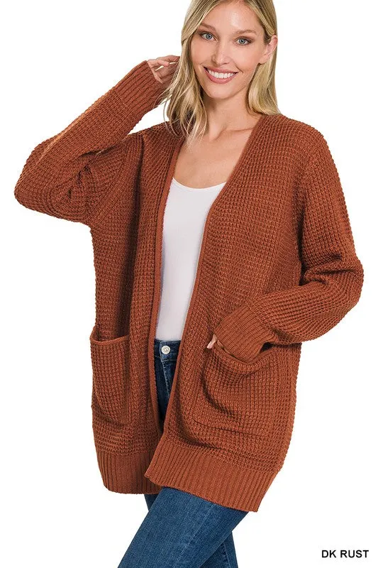 Low Gauge Waffle Open Cardigan Sweater • More Colors