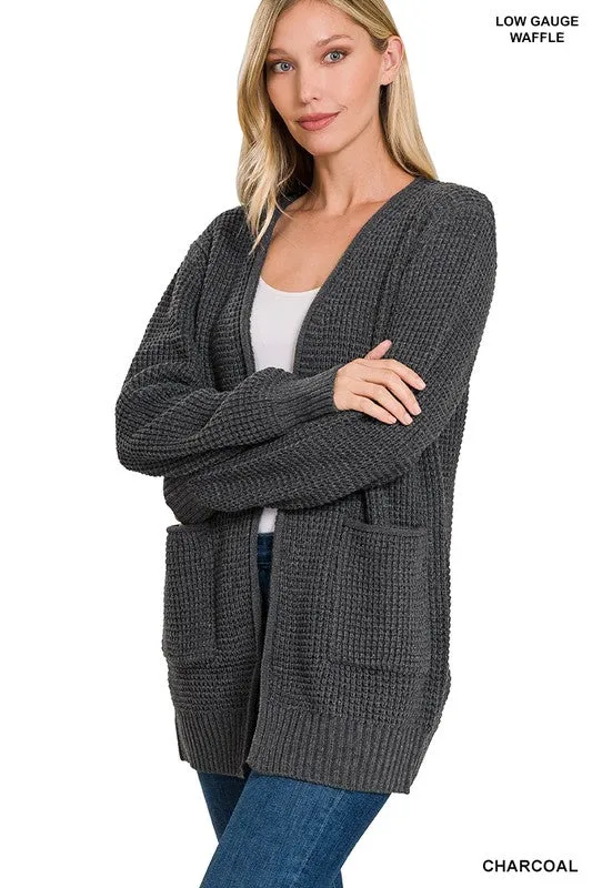 Low Gauge Waffle Open Cardigan Sweater • More Colors