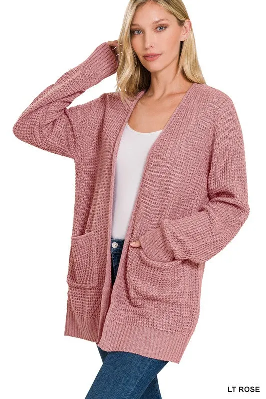Low Gauge Waffle Open Cardigan Sweater • More Colors