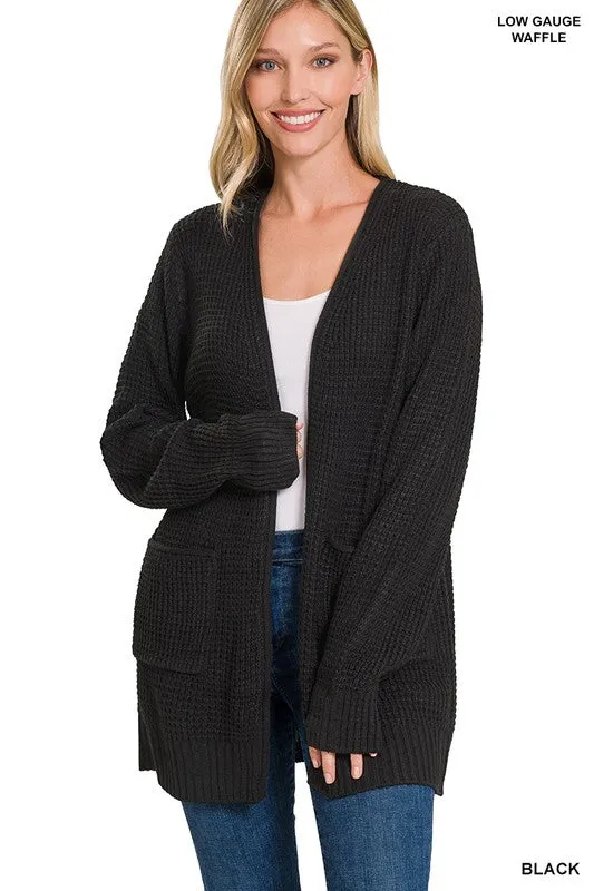 Low Gauge Waffle Open Cardigan Sweater • More Colors