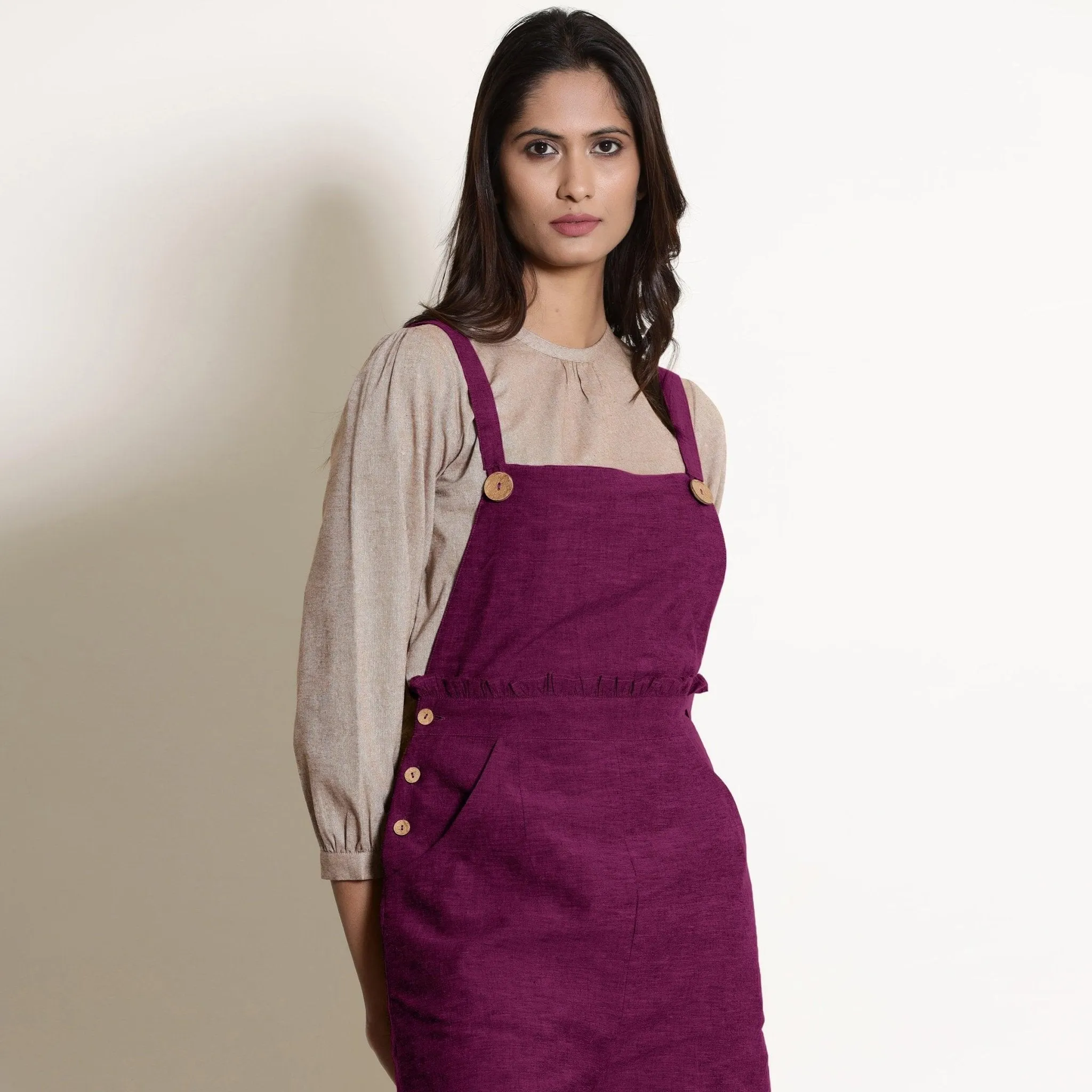 Magenta Warm Cotton Frilled Waist Short Romper