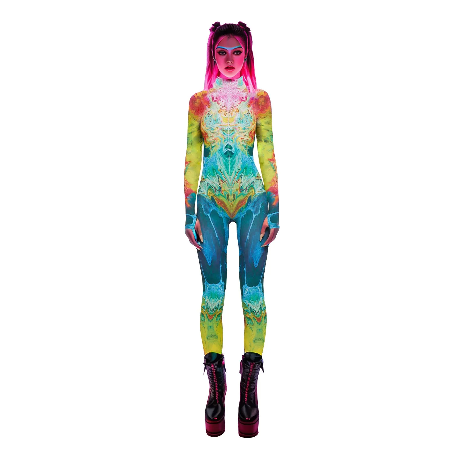 MB FASHION Vibrant High-Neck Full-Body Jumpsuits 6707LY