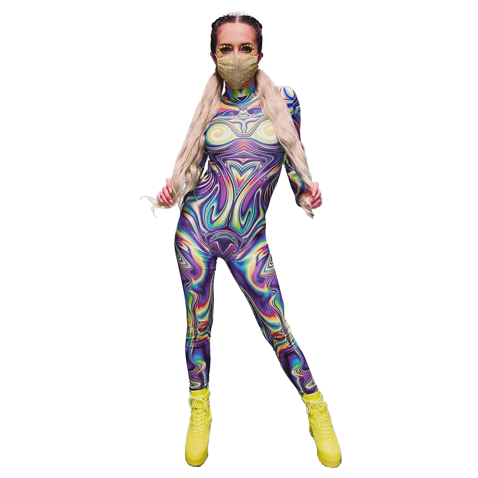 MB FASHION Vibrant High-Neck Full-Body Jumpsuits 6707LY
