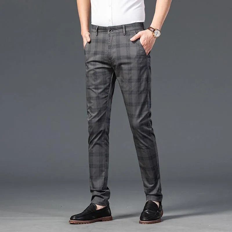 Men's Business Plaid Regular Fit Pants