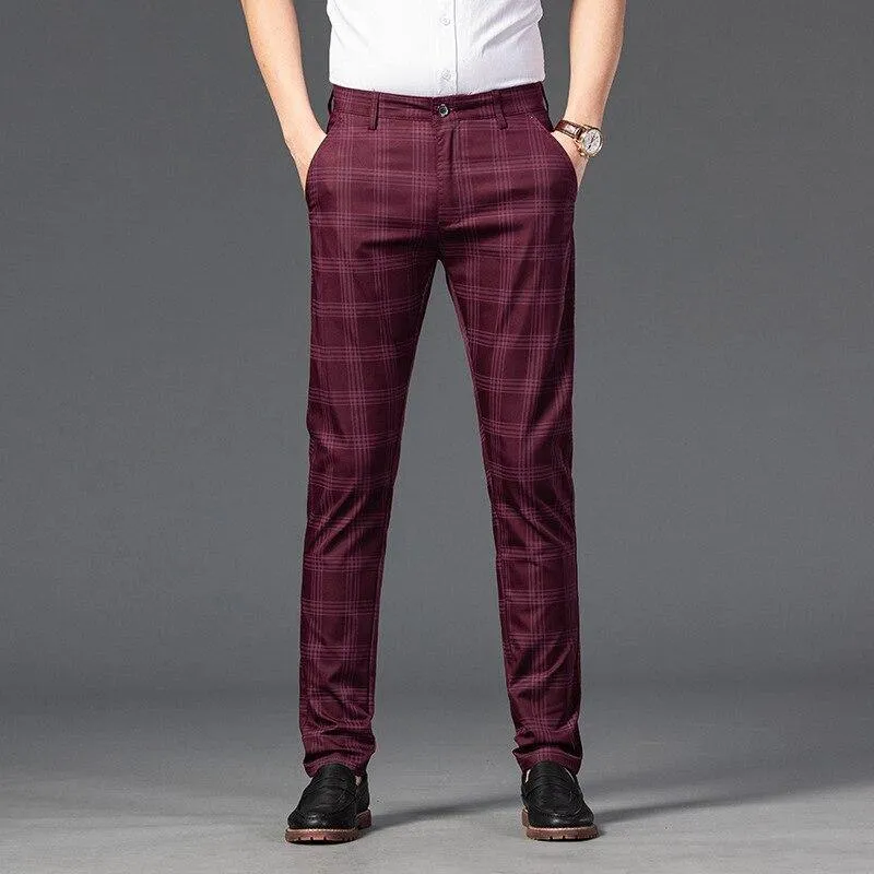 Men's Business Plaid Regular Fit Pants