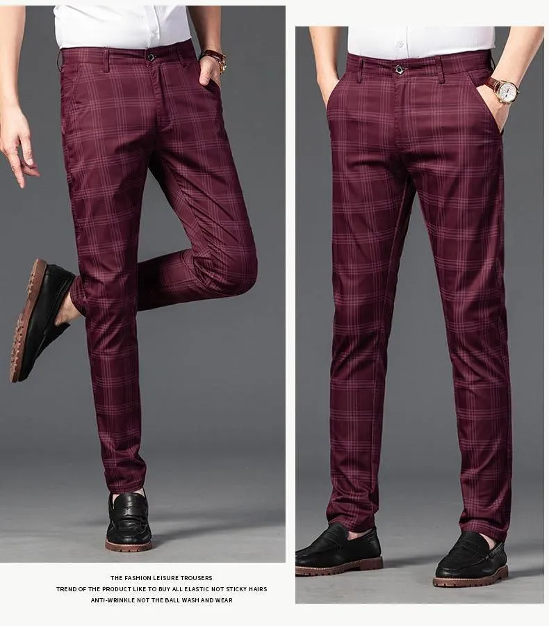 Men's Business Plaid Regular Fit Pants