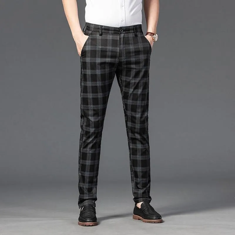 Men's Business Plaid Regular Fit Pants