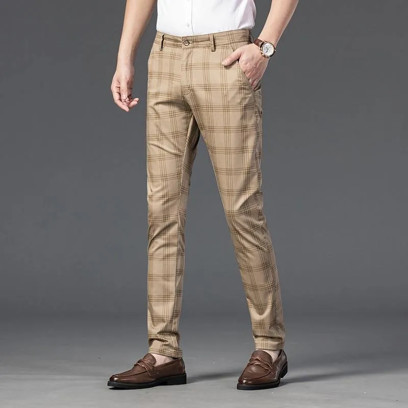 Men's Business Plaid Regular Fit Pants