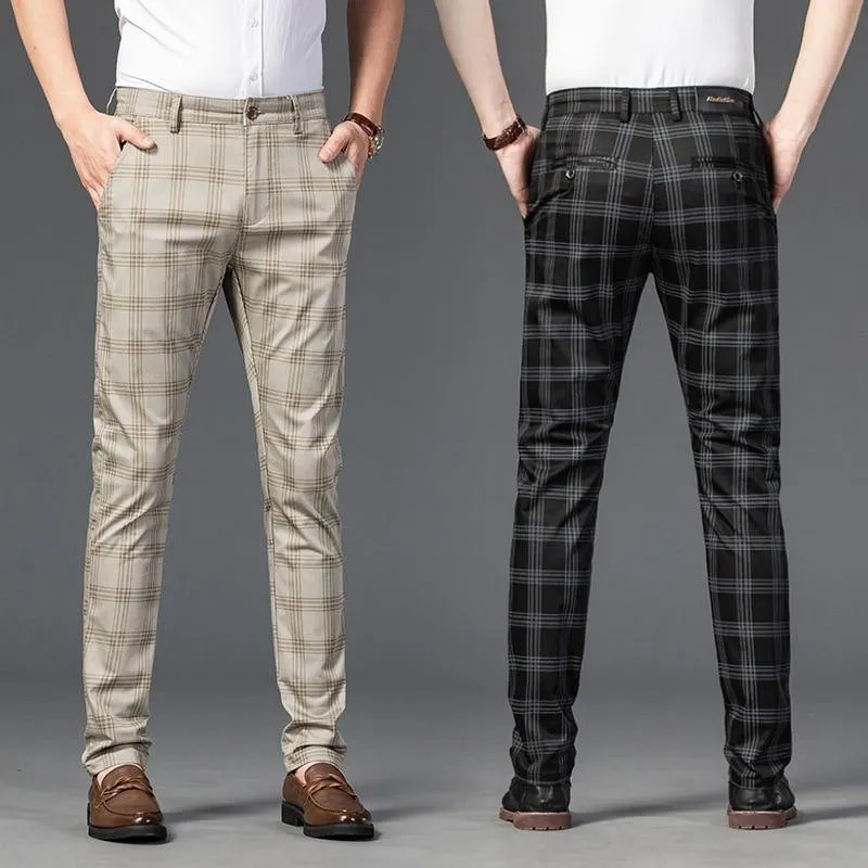 Men's Business Plaid Regular Fit Pants