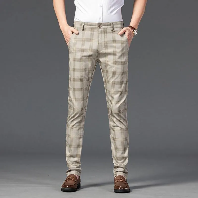 Men's Business Plaid Regular Fit Pants
